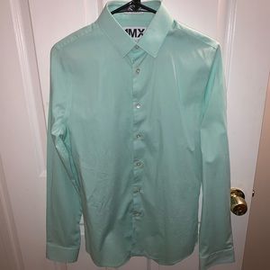 Express Sea Green Textured Extra Slim Dress Shirt